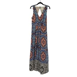 Maeve Anthropologie 100% Silk Paisley Maxi Dress Blue Orange Size 6 Sleeveless